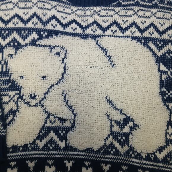 Vintage Ground Control Kids Sweater Small 4 Made in USA Navy White Polar Bear - Picture 2 of 7